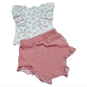 Charlotte & Starr Baby Girl 2pc Ribbed Flutter Sleeve Top & Bloomer Set Sz 3-6M